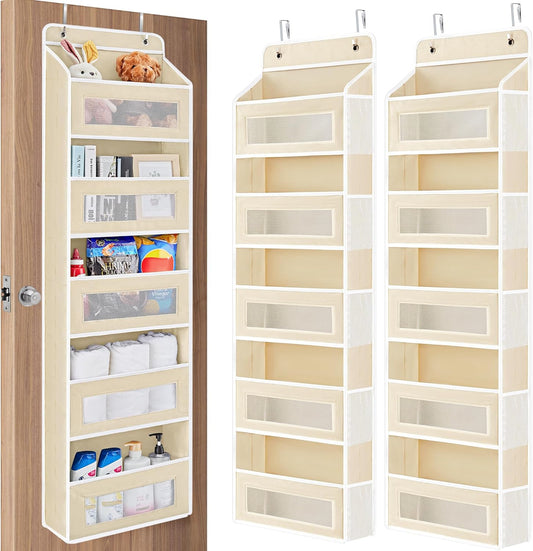 JARLINK 2 Pack Over The Door Organizer Storage, 5 Shelf Hanging Door Organizer with 5 Large Capacity Pockets, Anti Tilt 44 lb Load Behind Door Storage for Bedroom, Bathroom, Pantry, Nursery, (Beige)