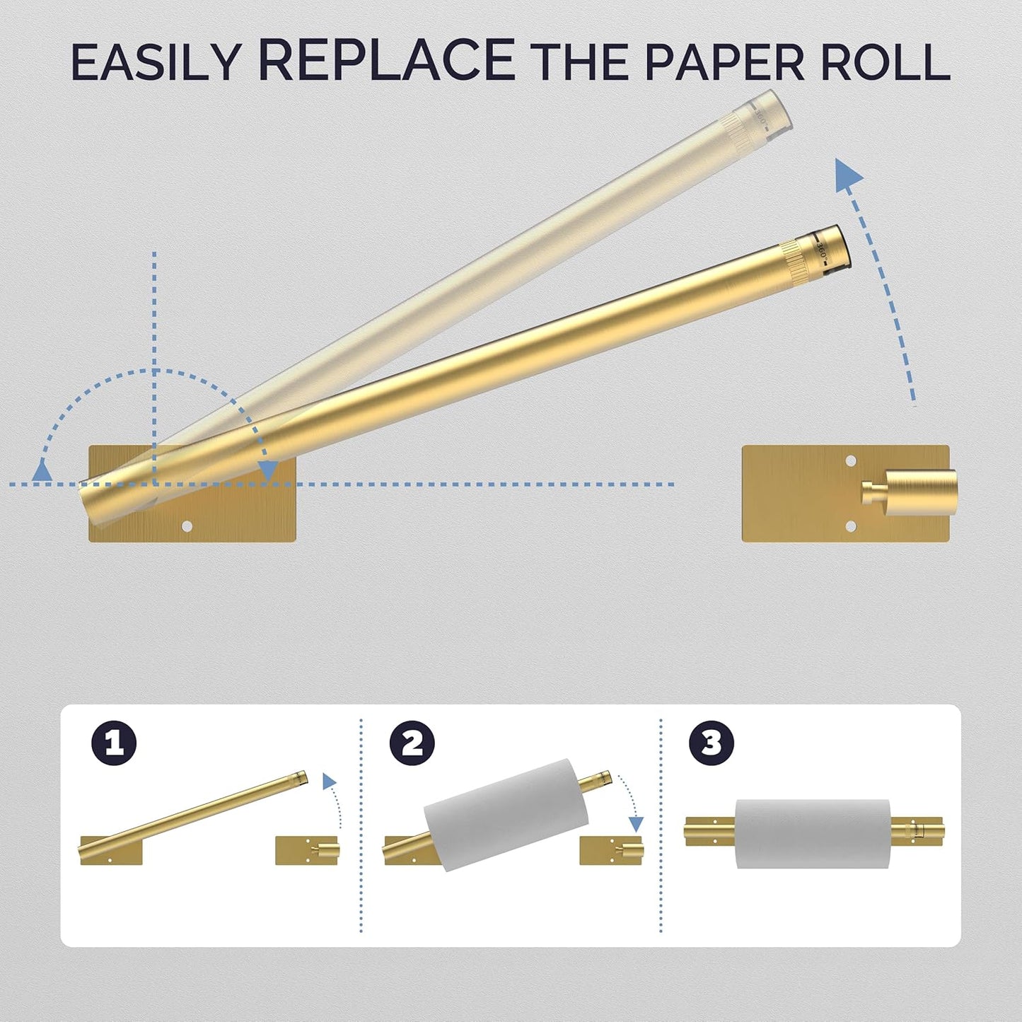 Paper Towel Holder Under Cabinet, Self Adhesive or Wall Mounted SUS304 Stainless Steel Paper Towel Holder for Kitchen, Bathroom, Farmhouse, Barbecue and Laundry (Brushed Gold)