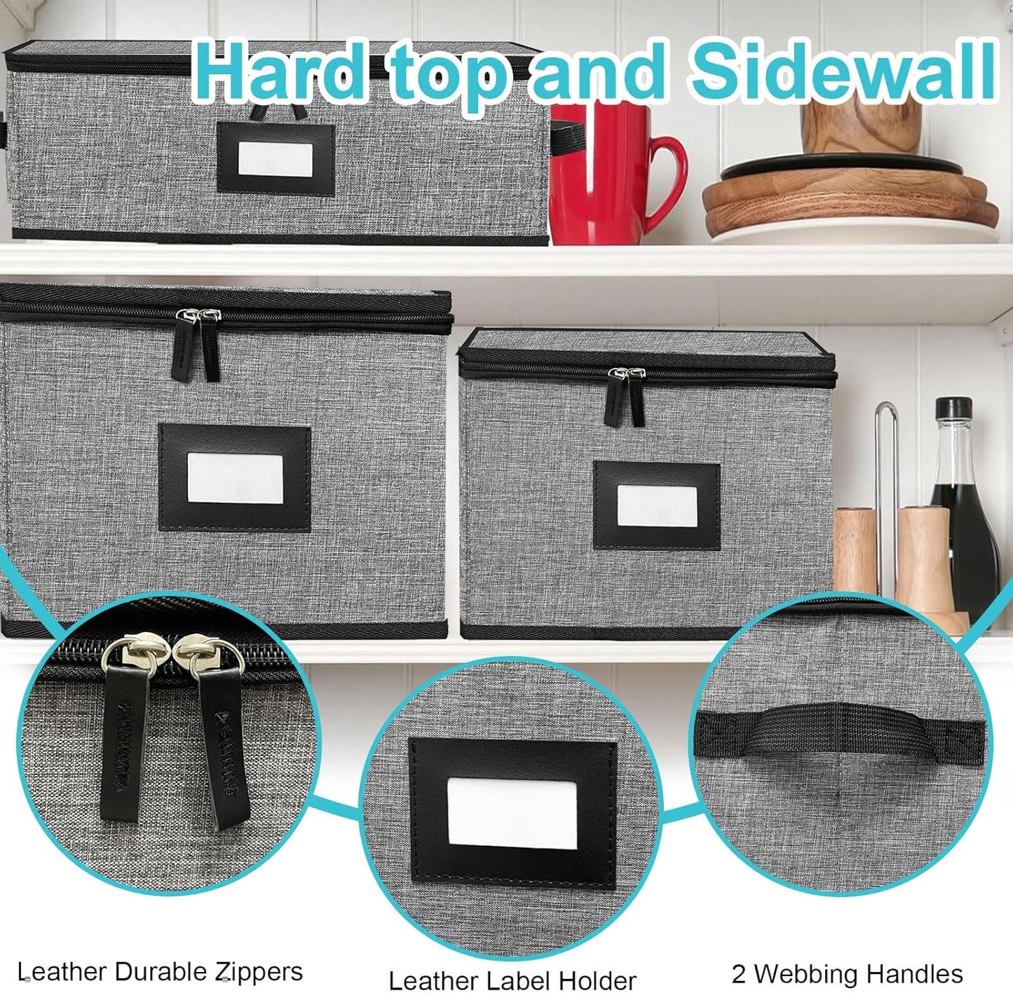 5 PACK China Storage Containers-Quilted Mug Storage and Moving Boxes for Dishes,Dish Packing Supplies for Moving,Dinnerware &Accessories,Holds a total of 48 plates (4 sizes) and 12 cups(Grey)