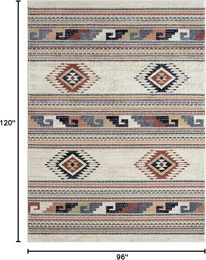 Abani Multicolor Southwestern Design Area Rug - Non-Shed Orange, Grey & Beige 7'9" x 10'2" (8x10) Tribal Pattern Dining Room Carpet Rugs