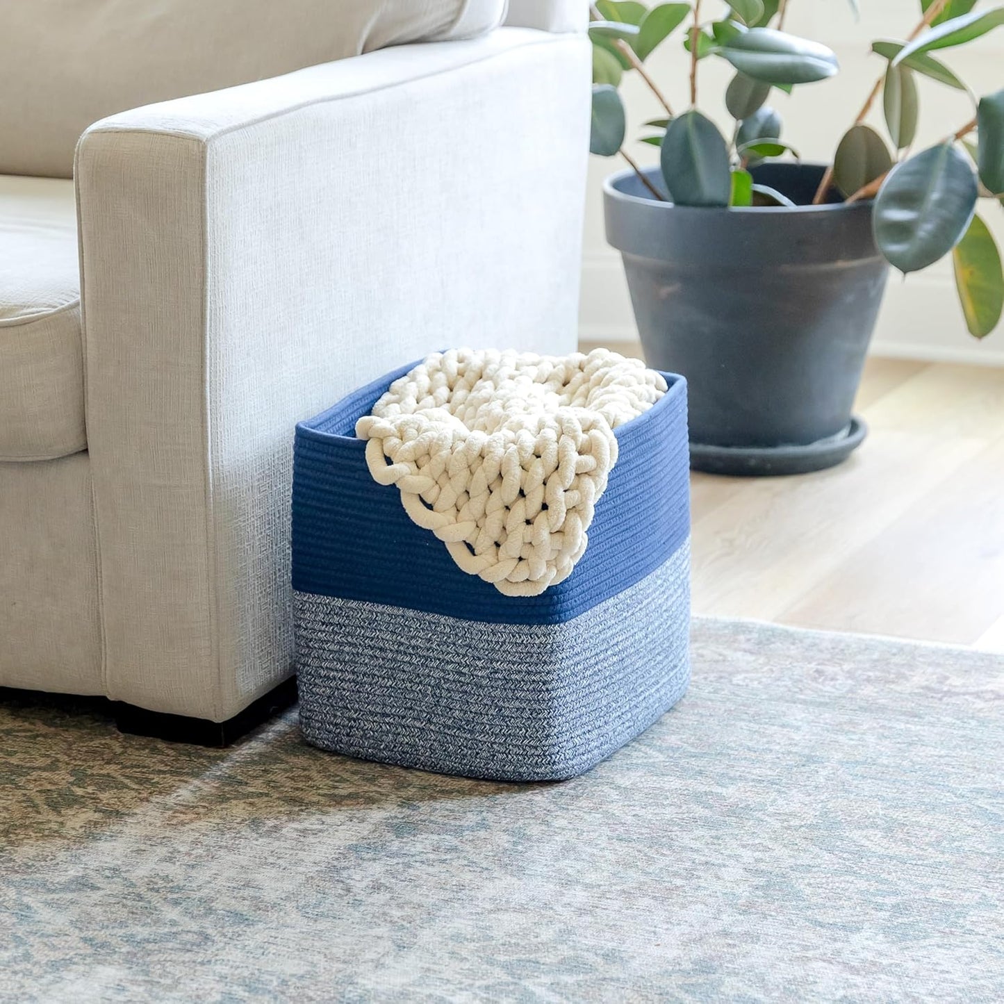 NaturalCozy 13x15x13 Kallax Storage Cubes Bins, 3 Pack | Cotton Rope Cube Storage Bin Woven Baskets for Organizing | Kallax Insert Storage Baskets for Shelves Organizer, Kids Toy, Closet Baby Nursery