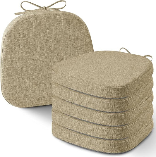 AddGrace Set of 6 Chair Cushions for Metal Dining Chairs 14x14 Chair Pads with Ties Non Slip Thick Seat Cushions with Textured and Removable Cover Beige