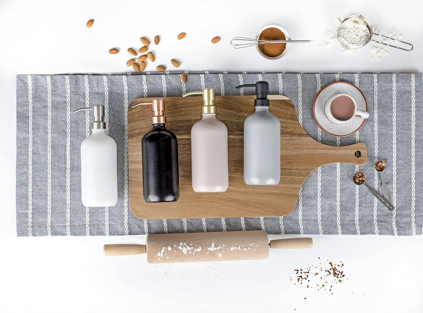 Emerson Glass Soap Dispenser Set - Kitchen & Bathroom, 16 Oz, 2 Pack with Pump and Labels