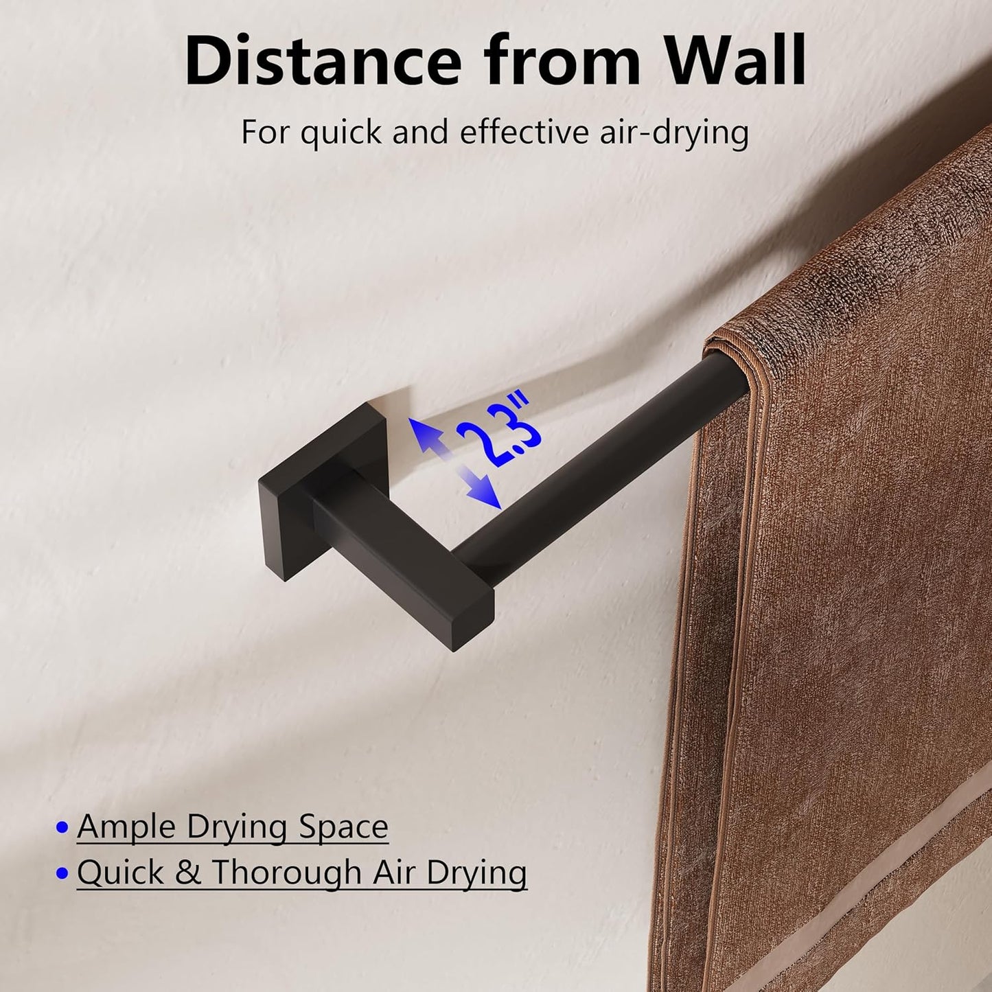 Adjustable Towel Bar, 14.4inch - 25.2inch Towel Rack, Wall Mounted for Bathroom, Kitchen Hand Towel Holder Cloths Hanger SUS 304 Stainless Steel Organizer Single Bar (Matte Black)