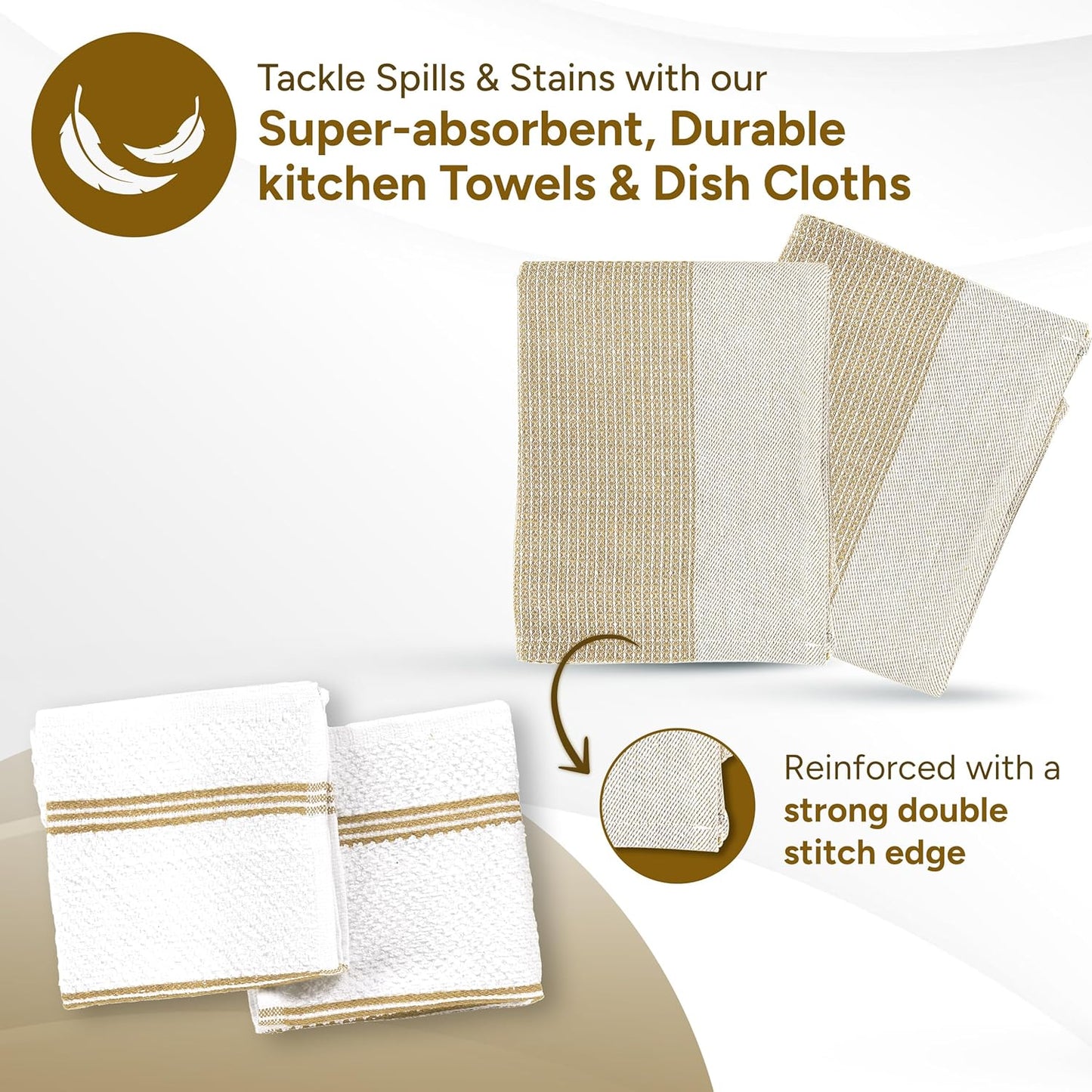 Casa Platino Pot Holders and Oven Mitts, 8-Piece – 500°F Heat Resistant Mini Oven Mitts with Silicone Grip, Potholders for Kitchens, 2 Kitchen Towels & 2 Dish Cloths – Non-Slip & Durable – Beige