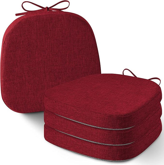 AddGrace Set of 4 Chair Cushions for Metal Dining Chairs 14x14 Chair Pads with Ties Non Slip Thick Seat Cushions with Textured and Removable Cover Red