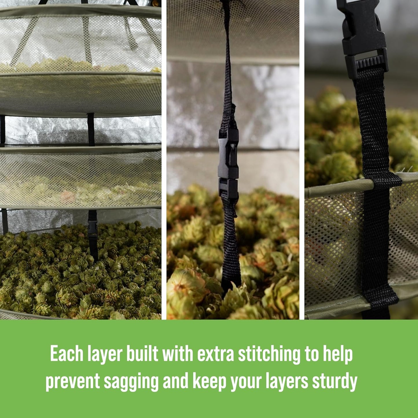 Grow1 3ft Drying Rack with Clip-On Levels Collapsible Mesh Herb and Flower Hanging Dryer with Removable Layers and Carrying Case