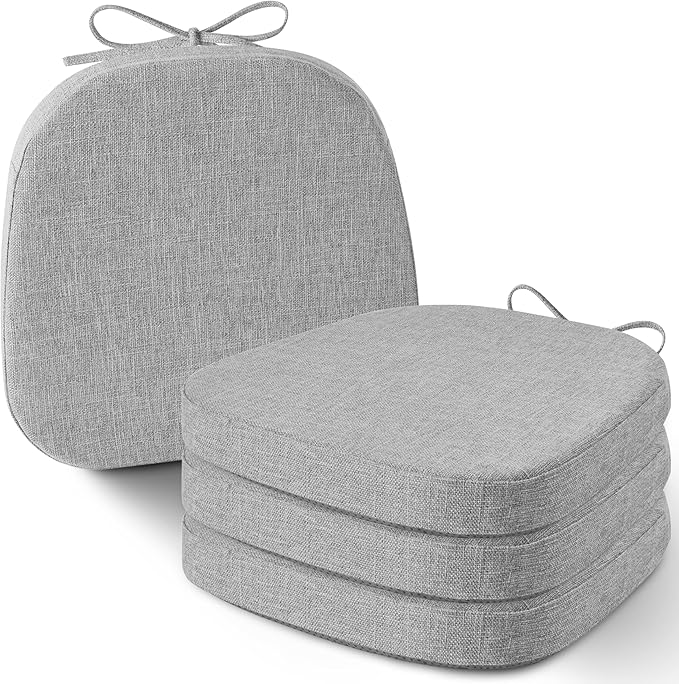 AddGrace Set of 4 Chair Cushions for Metal Dining Chairs 14x14 Chair Pads with Ties Non Slip Thick Seat Cushions with Textured and Removable Cover Light Grey