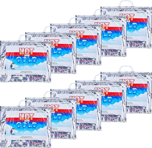 Superio Hot and Cold Insulated Bags for Food Delivery, Grocery Shopping Bags, Food Storage for Hot and Frozen Food for Travel, Disposable Cooler Bag, Reinforced Thermal Lunch Bag (10, 15.5"x13")