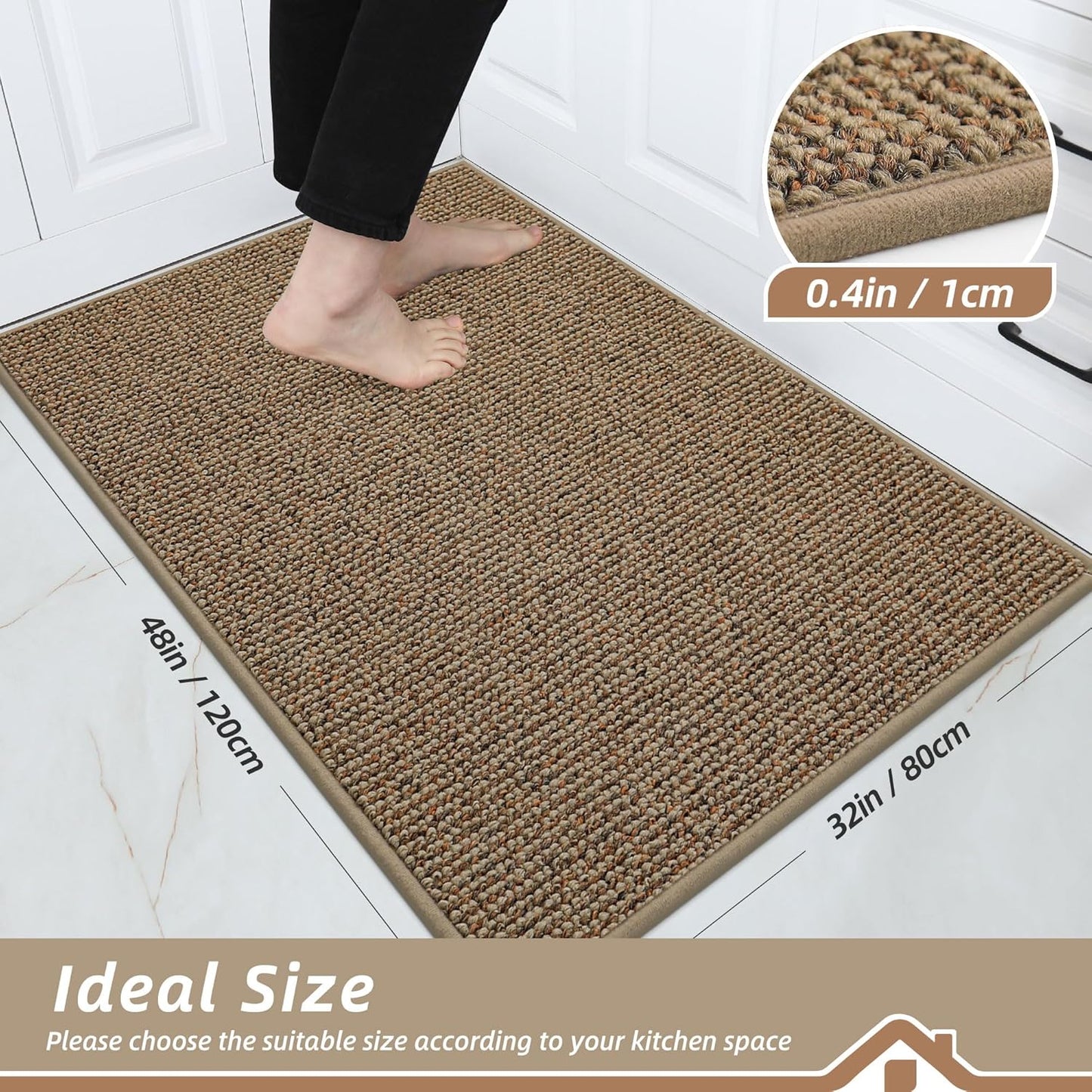 BEQHAUSE Kitchen Rugs 32"x48", Non-Slip Kitchen Mats for Floor, Super Absorbent and Stain Resistant Kitchen Rugs, Machine Washable Rugs for Kitchen, Hallway, Laundry & Sink, Taupe