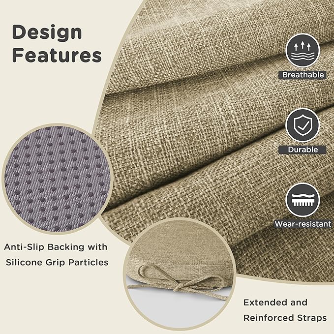 AddGrace Set of 4 Chair Cushions for Metal Dining Chairs 14x14 Chair Pads with Ties Non Slip Thick Seat Cushions with Textured and Removable Cover Beige