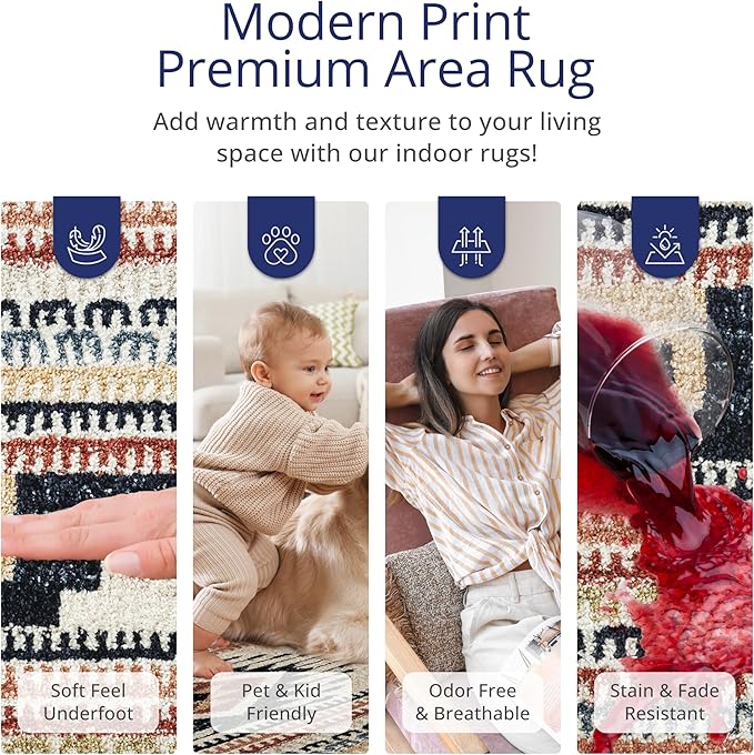 Abani Multicolor Southwestern Design 5'3" x 7'6" (5x8) Area Rug - Non-Shed Orange, Grey & Beige Tribal Pattern Dining Room Carpet Rugs