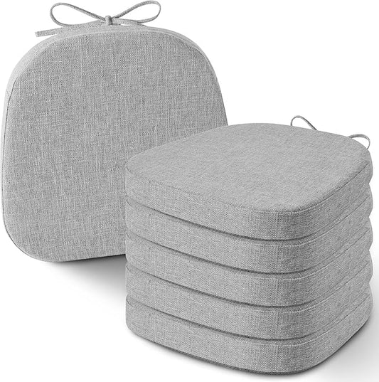 AddGrace Set of 6 Chair Cushions for Metal Dining Chairs 14x14 Chair Pads with Ties Non Slip Thick Seat Cushions with Textured and Removable Cover Light Grey