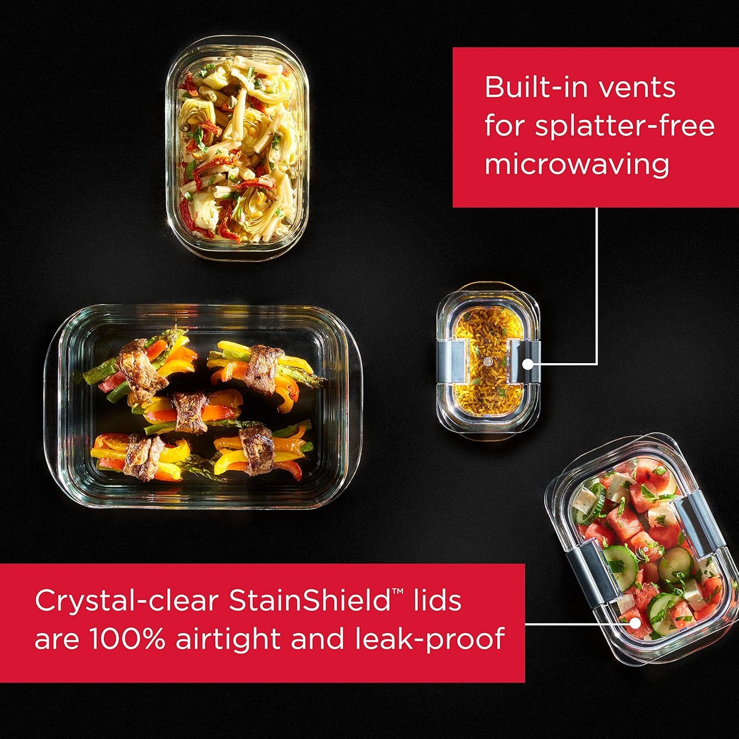 Rubbermaid Brilliance Glass Food Storage set of 4 containers 8 total pieces (4 containers + 4 lids) for Lunch Meal Prep and Leftovers Dishwasher and Oven Safe Clear/Grey
