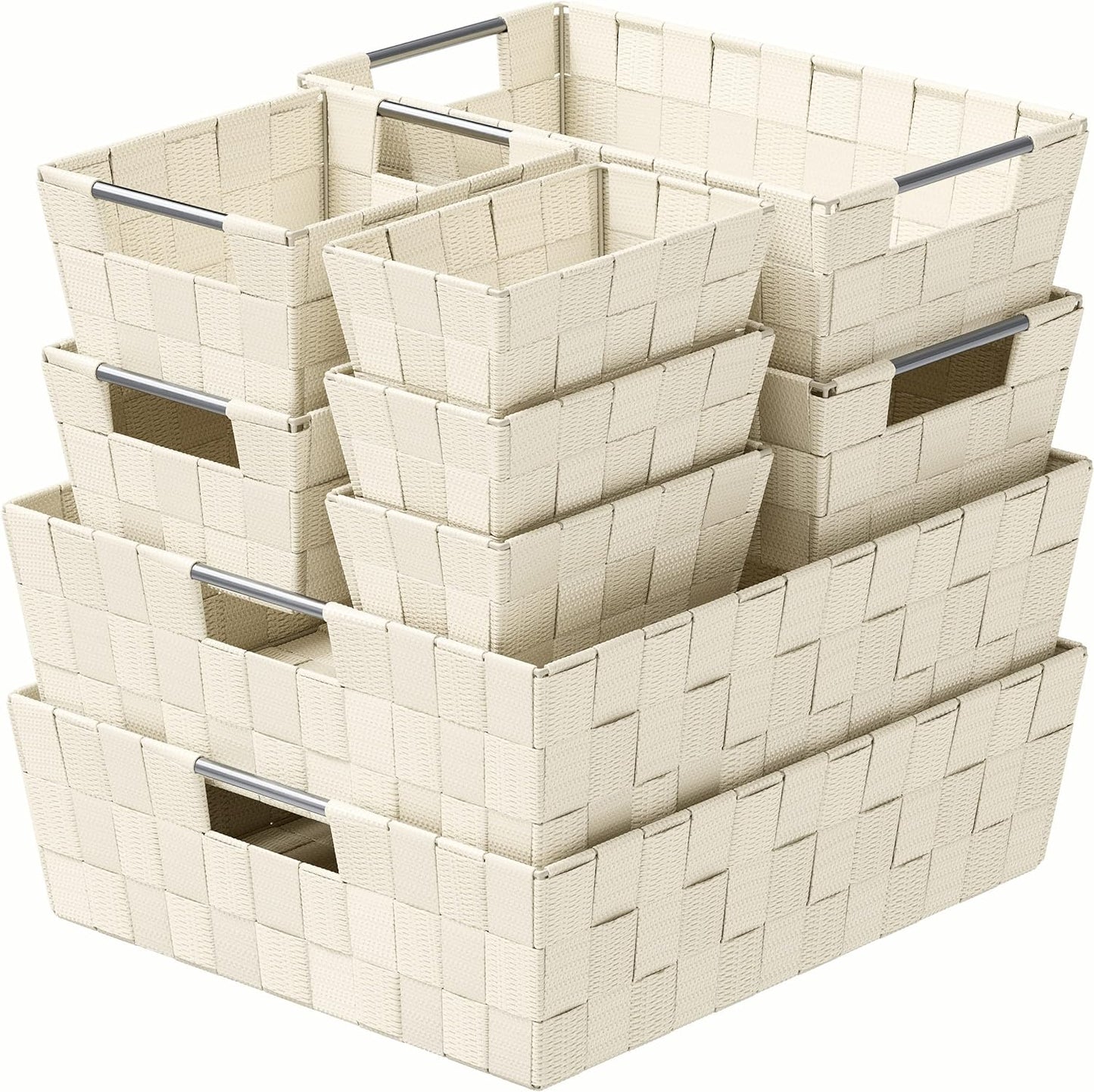 Baskets For Organizing Set Of 9 Cream - Storage Baskets For Shelves - Perfect Closet Organizer Bins, Bathroom Basket, and Pantry Basket - Small Storage Bins For Shelves - Bin For Organization