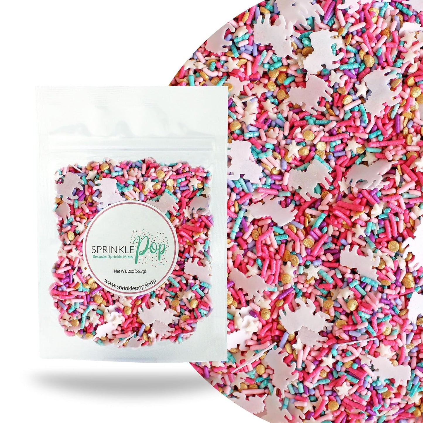 Sprinkle Pop Party Like A Unicorn Sprinkle Mix| Rainbow Sprinkles Heavy on Pink Gold Jimmies with ~10 Unicorn Wafer Papers| Birthday Sprinkles Made in USA for Decorating Cake Cupcakes Cookie, 2oz