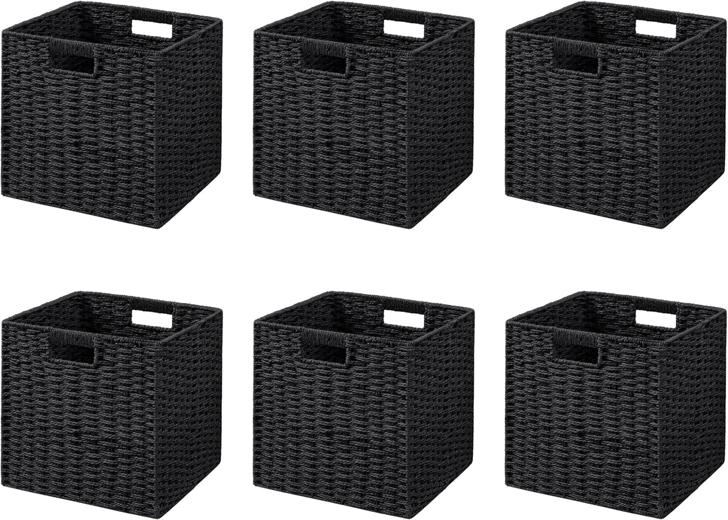 UBBCARE 6 Pack Wicker Basket, 11L×11H×10.5W inch Woven Paper Rope Storage Baskets for shelves, Foldable Cube Storage bin with Handle, Storage Basket for Organizing & Decor, Black