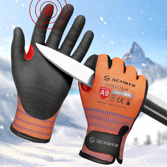 Schwer FreezeGuard-X Winter Work Gloves for Men and Women, ANSI A9 Cut Resistant Gloves for Extreme Protection, Freezer Glove With Super Grip, Touchscreen, Thermal Insulated, PM3326-W (XL,1 Pair)