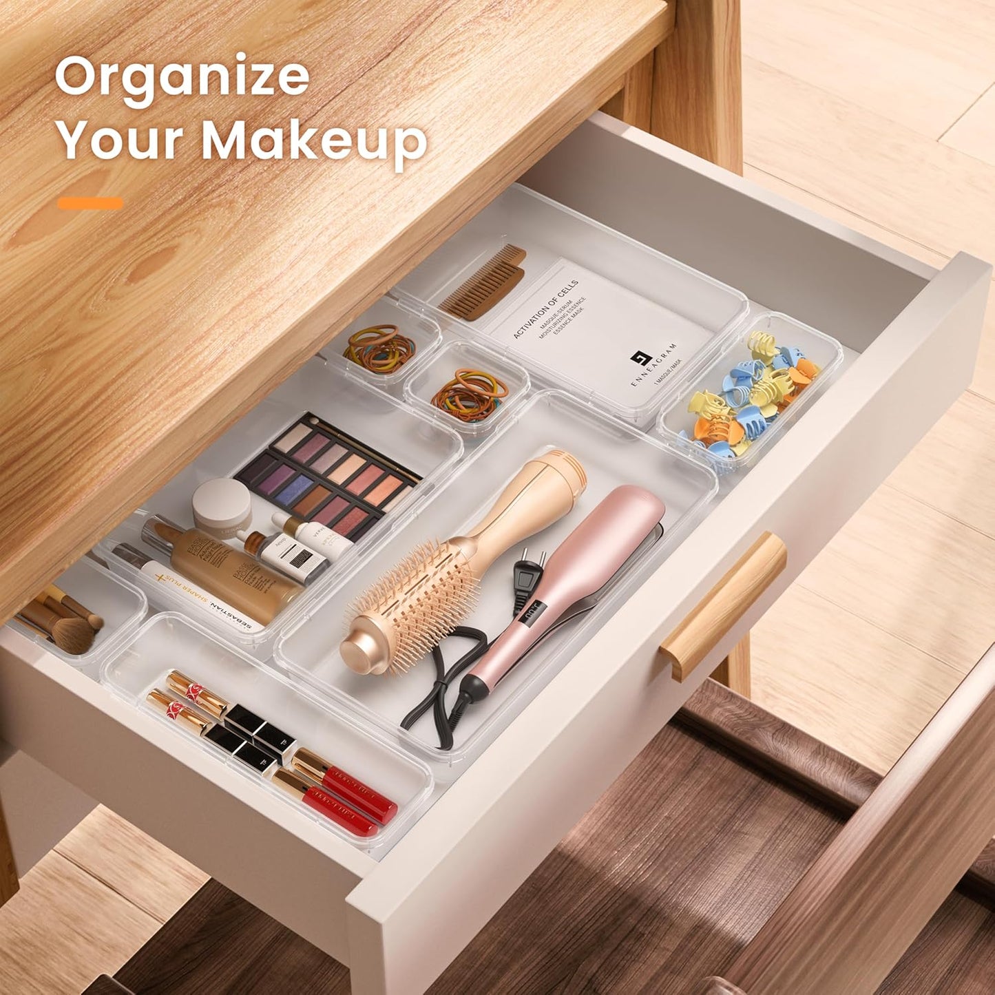 A-LuGei 【𝟯𝟬𝗣𝗰𝘀】【𝟱𝗦𝗶𝘇𝗲】 Drawer Organizer, Bathroom Organizers and Storage, Makeup organizer, Desk drawer organizer, Storage Bins for Kitchen Office Bedroom Vanity Tool Trays【𝐂𝐥𝐞𝐚𝐫】
