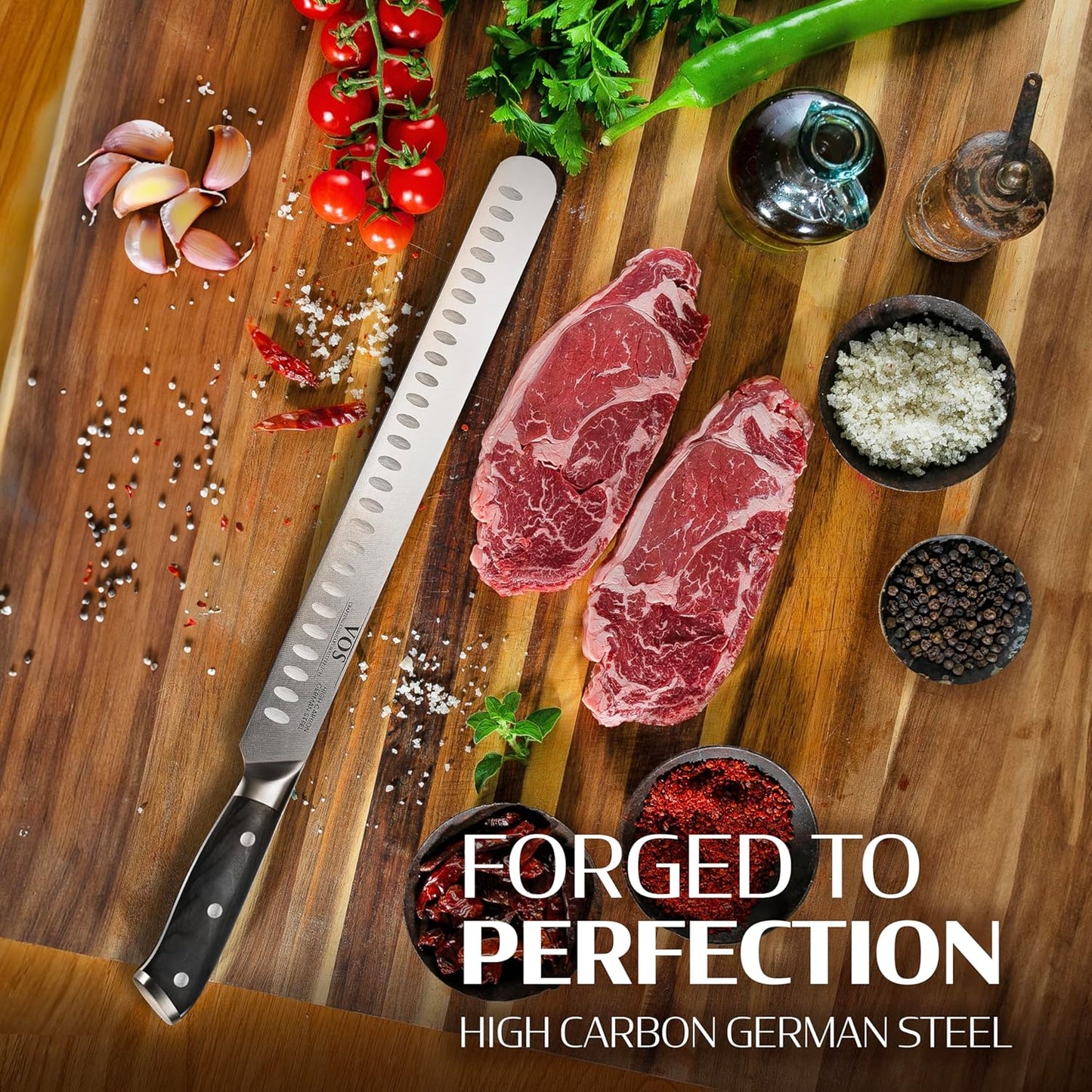 Vos 12" Carving Knife & Brisket Slicer – German Steel Meat Cutter with Ergonomic Handle – Precision Blade for Turkey, Bread, Cheese & BBQ – Elegant Gift Box Included – Kitchen Essential