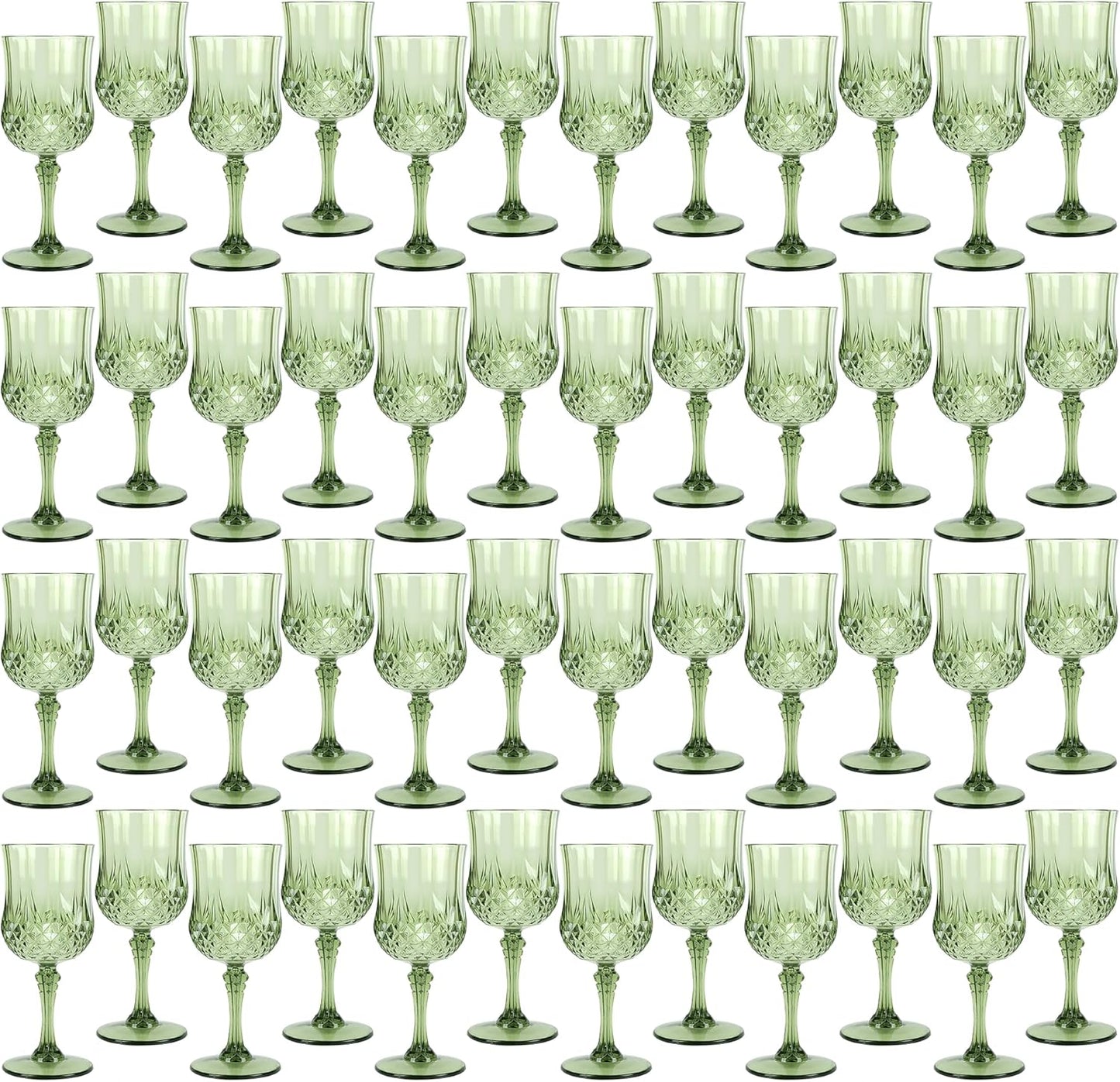 Plastic Wine Glasses，Plastic Goblets Vintage Style Cordial Drinking Glasses for Wedding Reception, Grand Event Party Supplies (48, New Green)