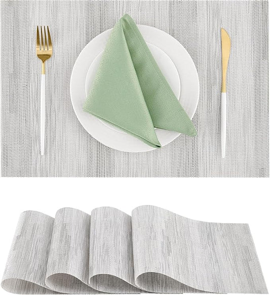 Leetaltree Lightsteel Black Placemats Set of 4 - Heat Resistant Non-Slip Place mats for Dining Table, Washable Durable PVC Vinyl Woven Table Mats (Lightsteel Black, 4)