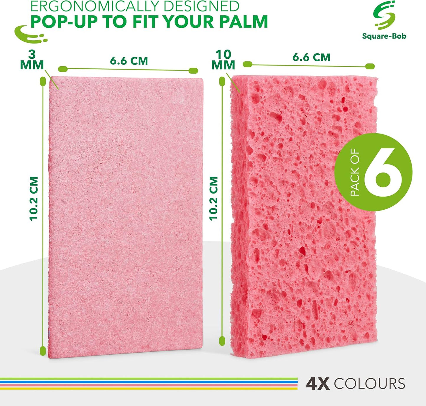 6 PCs Compressed Non-Scratch Kitchen Sponges - Highly Absorbent for Dishes, Countertop, Sink, Car - Biodegradable, Quick Drying Cellulose Sponges - Assorted Colors