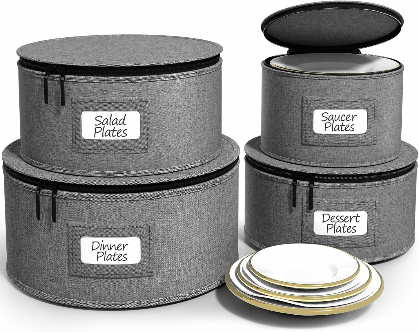 Sorbus China Storage Containers - Hard Shell Dish Storage Containers for Organizing, Moving Supplies, Party - 4 Stackable Plate Carrier Set for Dinnerware, Plate Organizer with Felt Plate Protector