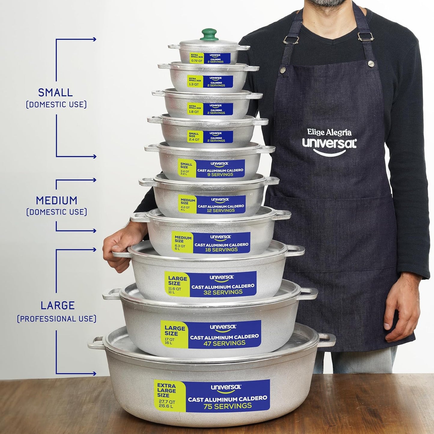 Universal (Extra Small) Caldero 6 Cups - 1.8 QT / 1.7 L, Stainless Aluminum Pot, Even Heat Distribution and Fast Cooking Dutch Oven Pot, Ergonomic Handles, Ideal for Rice, French Fries, and More