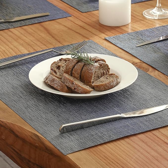 Leetaltree Denim Blue Placemats Set of 12 - Heat Resistant Non-Slip Place mats for Dining Table, Washable Durable PVC Vinyl Woven Table Mats（Denim Blue, 12）