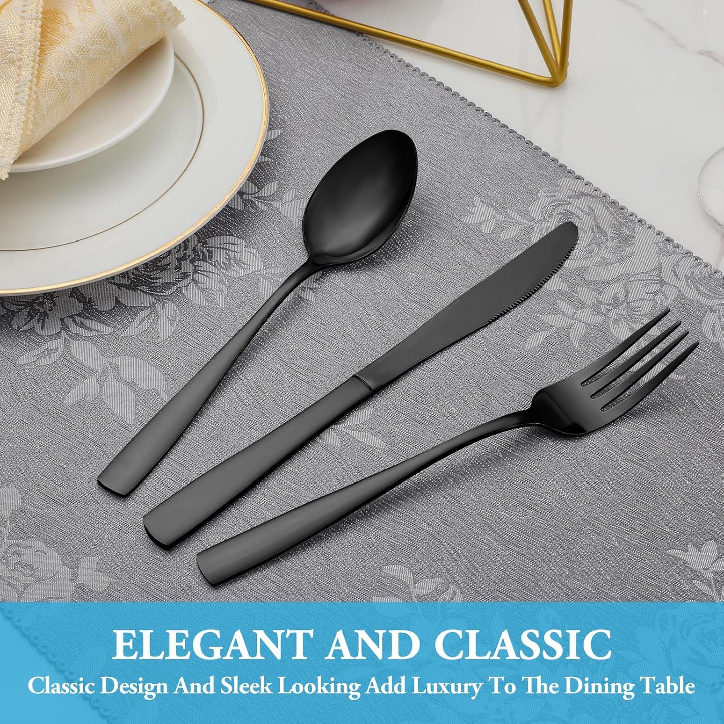 30 Pcs Black Silverware Set, Stainless Steel Flatware Set Service for 6, Mirror Polished Cutlery Utensil Set, Durable Home Kitchen Eating Tableware Set, Include Fork Knife Spoon Set, Dishwasher Safe