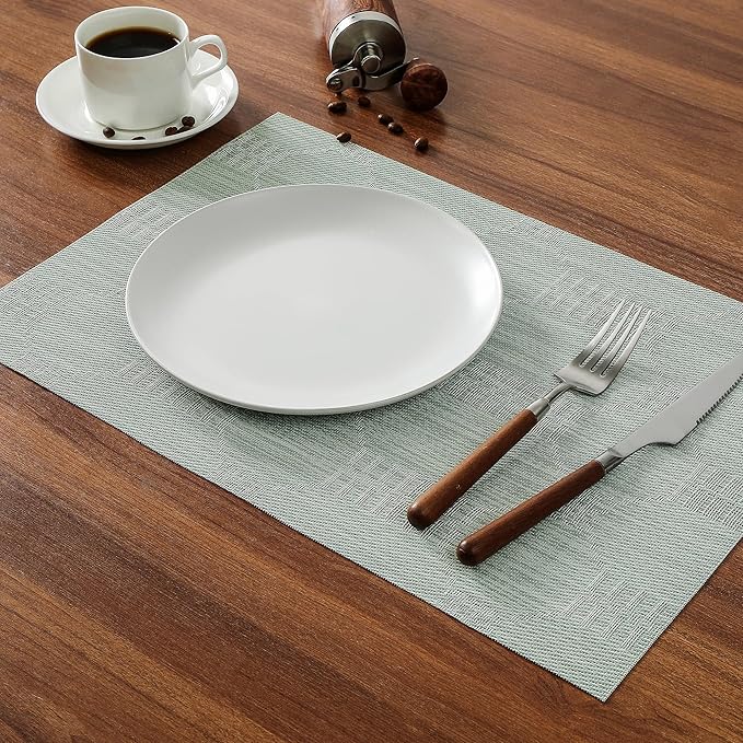 Leetaltree Mint Cream Placemats Set of 12 - Heat Resistant Non-Slip Place mats for Dining Table, Washable Durable PVC Vinyl Woven Table Mats（Mint Cream, 12）
