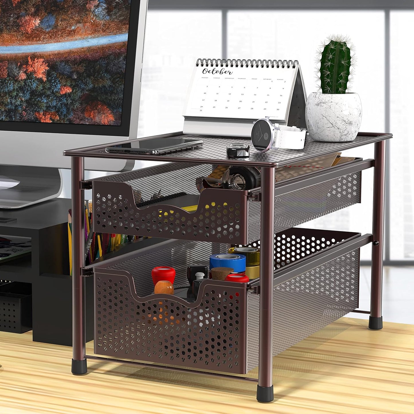 Simple Houseware Stackable 2 Tier Sliding Basket Organizer Drawer, Bronze