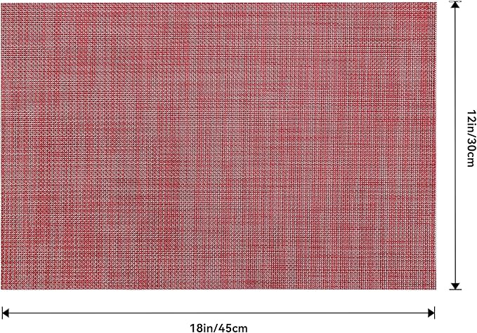 Christmas Red Placemats Set of 12 - Heat Resistant Non-Slip Place mats for Dining Table, Washable Durable PVC Vinyl Woven Table Mats（Red, 12）