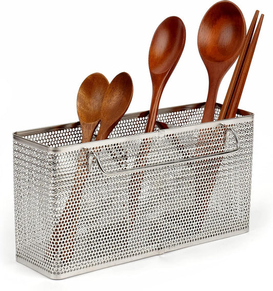 LENITH Kitchen Utensil Chopsticks Perforated Holder with Hooks - 304 Stainless Steel Storage for Organizer Dishwasher Safe (Large Rectangle)