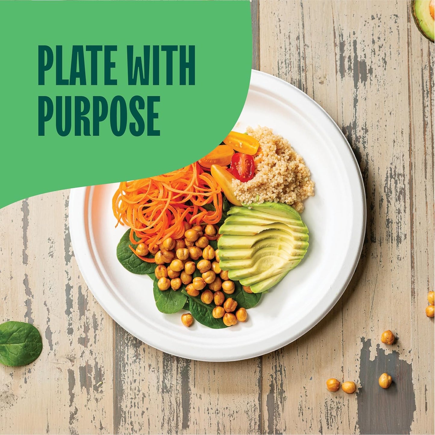 100% Compostable Paper Plates 10 Inch Bulk [500 Count] Heavy-Duty Dinner Plates - Natural White Color Unbleached Bagasse - Eco-Friendly Disposable Biodegradable Sugarcane Plates - [Case 4/125 Pack]