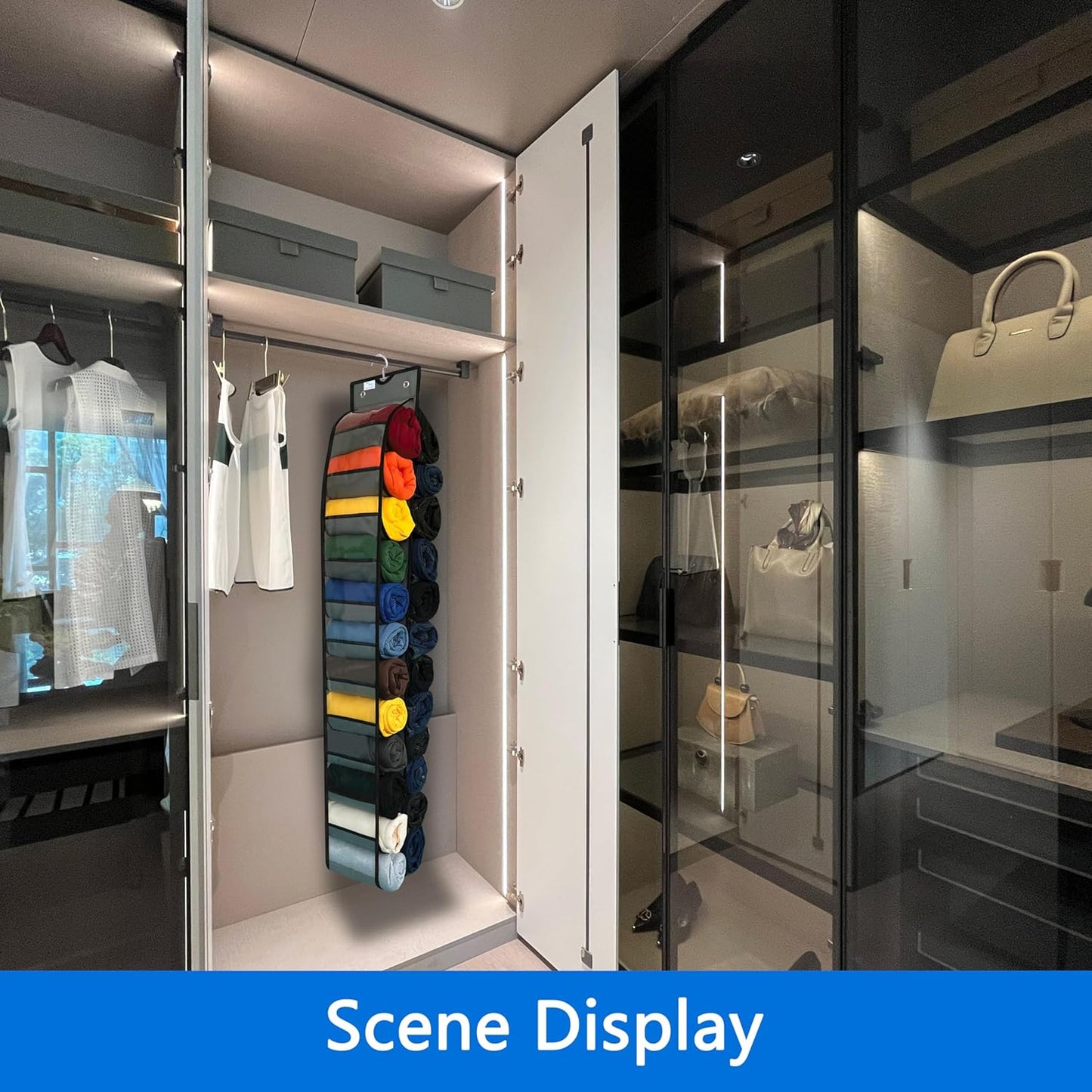 legging organizer, 24spacious pockets,closet organizers and storage,2024 NEW improved, leggings organizer for closet,Heavy Duty Hooks,legging storage,closet organizer,Grey/Black 1-pack