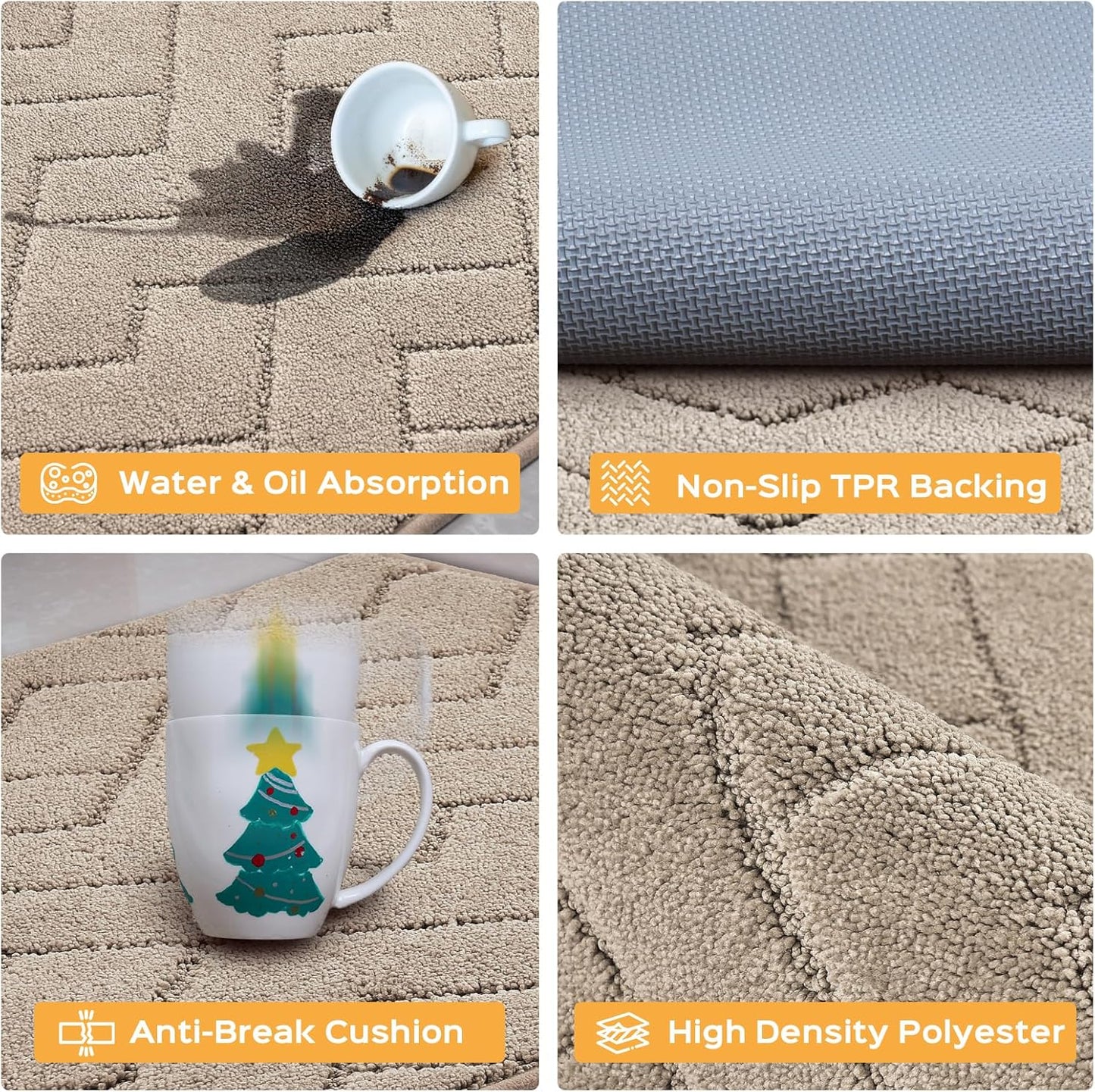 Machine Washable Kitchen Rugs 24" x 36", Non-Slip Kitchen Runner Rugs Mats for Floor, Absorbent Comfort Standing Mats for Kitchen, Sink, Laundry and Hallway, Taupe