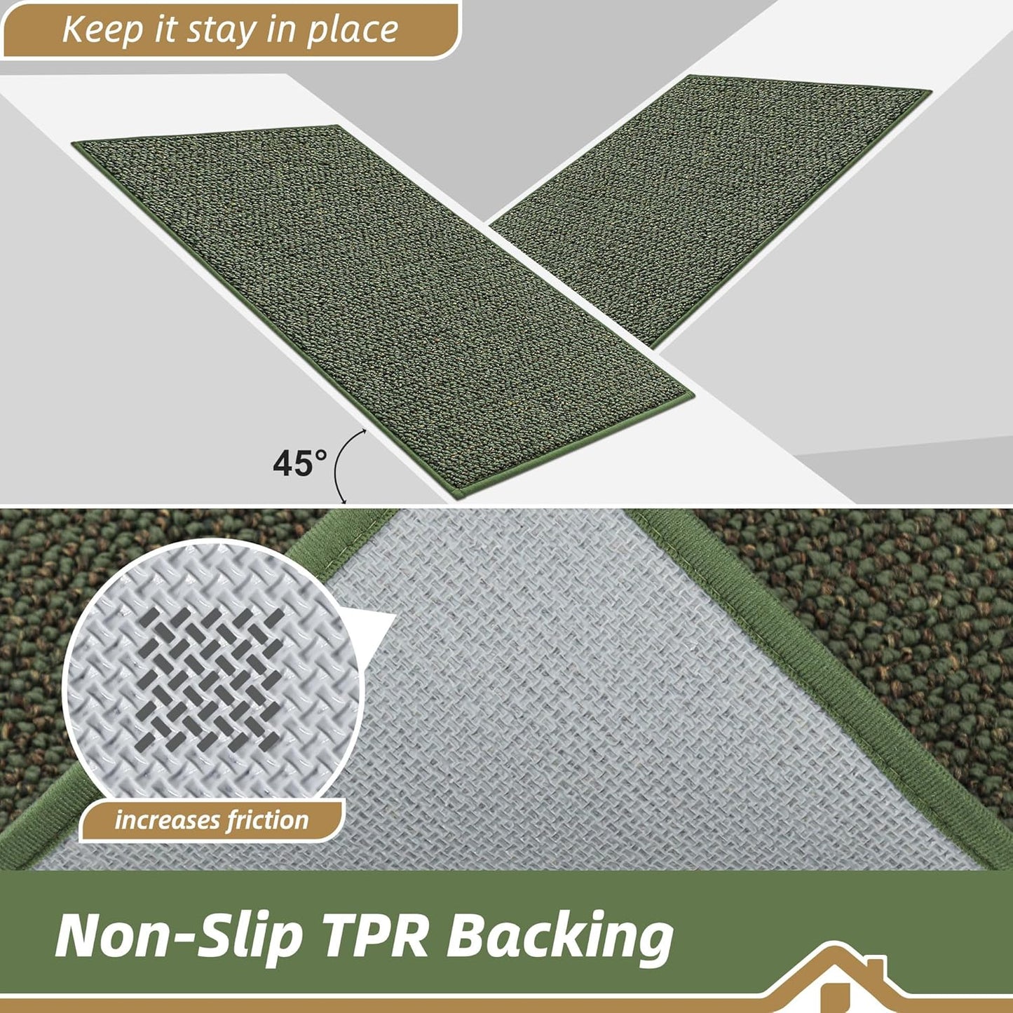 BEQHAUSE Kitchen Runner Rugs 24"x60", Non-Slip Kitchen Mats for Floor, Super Absorbent and Stain Resistant Kitchen Rug, Machine Washable Rugs for Kitchen, Hallway, Laundry & Sink, Green