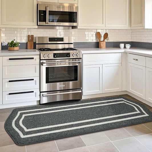 COSY HOMEER Long Kitchen Floor Mats for in Front of Sink Super Absorbent Kitchen Rugs and Mats 24"x79" Non-Skid Kitchen Mat Standing Mat Washable,Polypropylene,Dark Grey,Frame