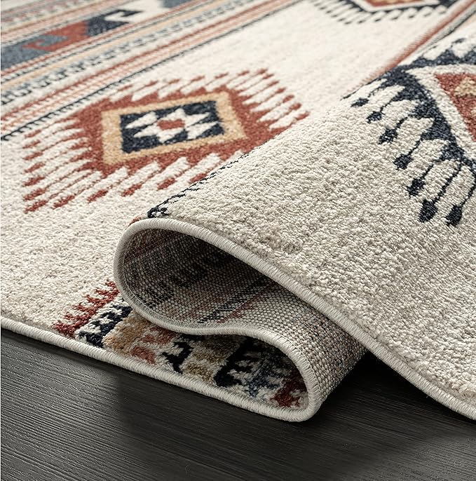 Abani Multicolor Southwestern Design Area Rug - Non-Shed Orange, Grey & Beige Tribal Pattern Dining Room Carpet Rugs (6'x9')