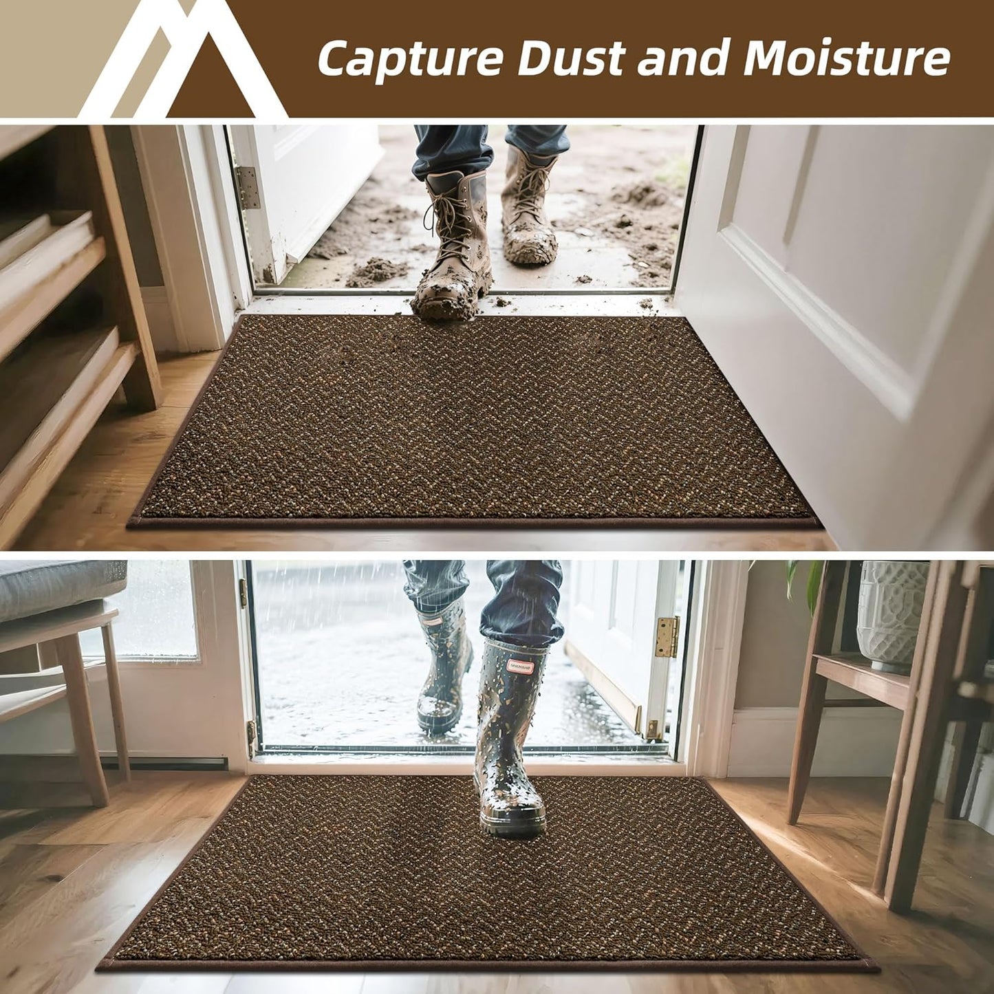 COSY HOMEER-Door-Mat 36"x60" Non Slip Absorbent Entryway Rugs Dirt Trapper Doormats Washable Entrance Mats Low Pile Welcome Floor Mat for Front Back Door and Entry Mats,Brown