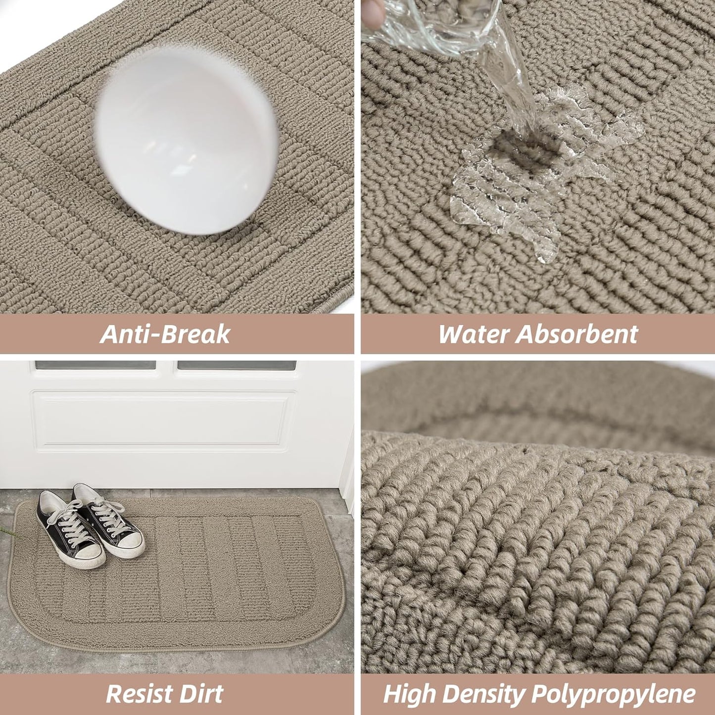 BEQHAUSE 30x18 Inch Kitchen Rug Mat Durable Kitchen Rugs Non-Slip Washable Absorbent Kitchen Mats for Floor Dirt-Resistant Semicircular Kitchen Mat (Taupe, 2PCS)