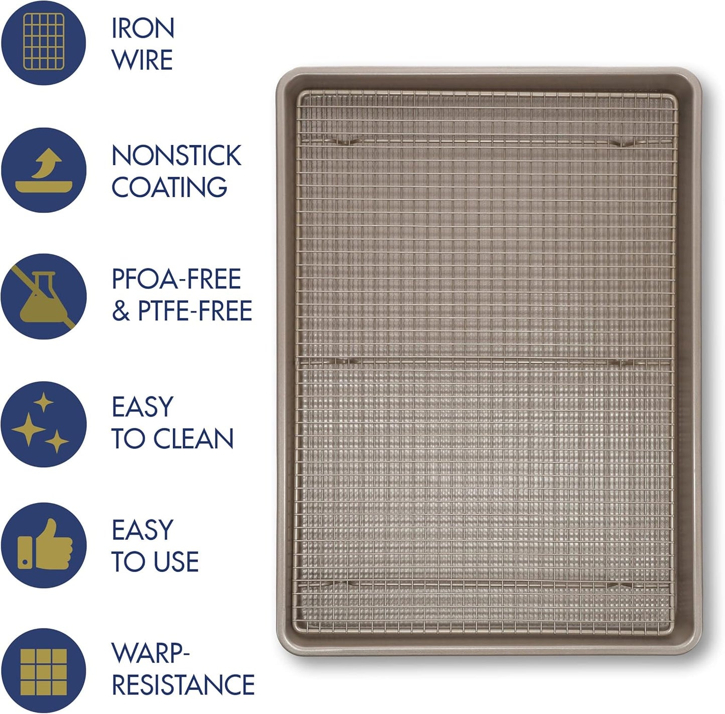 Ultra Cuisine Quarter Baking Sheets with 100% Stainless Steel Rack Set - Includes Premium Aluminum Baking Sheet and Dishwasher Safe Cookie Cooling Racks,Commercial Quality 13"x9"x1"