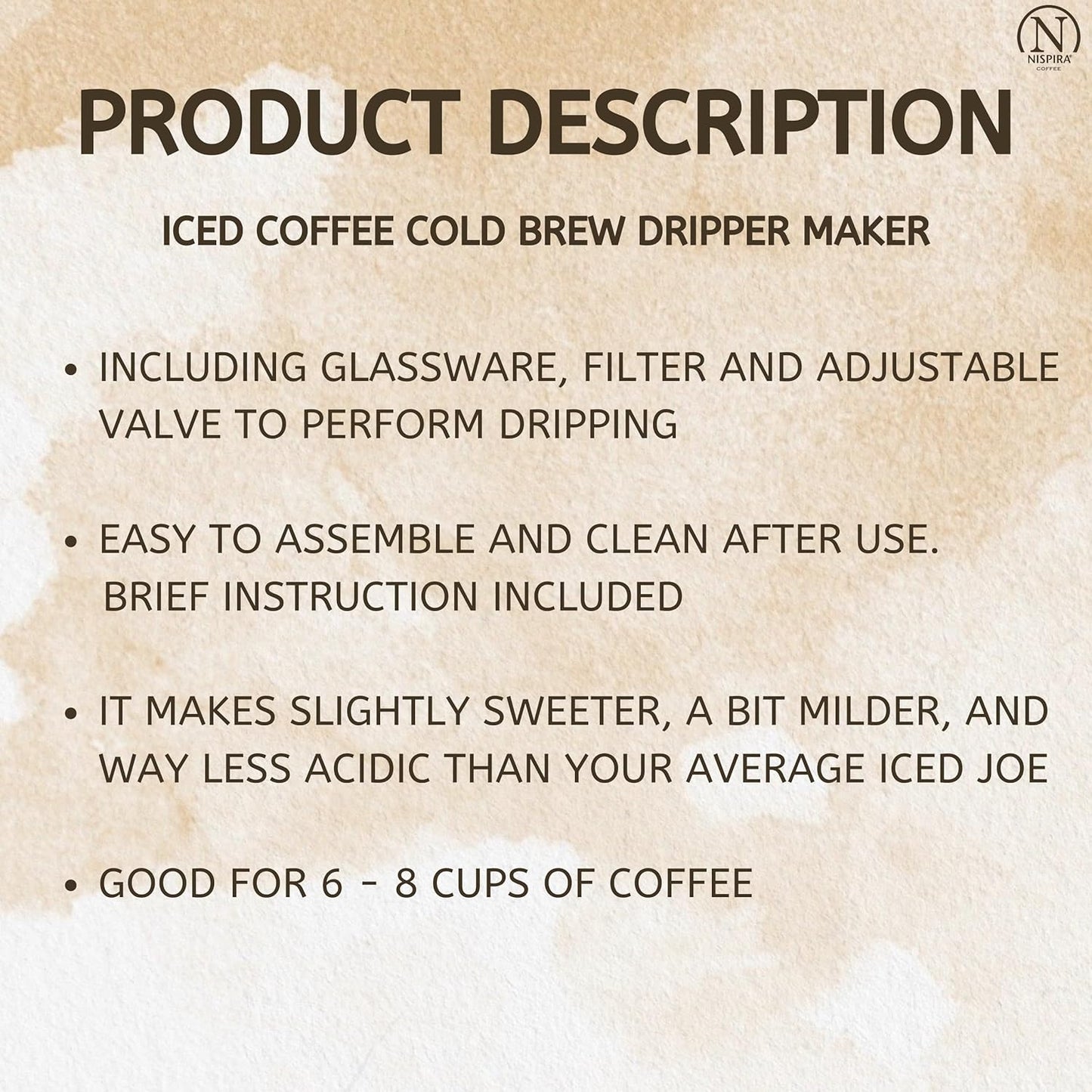 Nispira Iced Coffee Cold Brew Drip Tower Coffee Maker Wooden, 6-8 cup