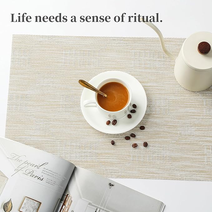 Leetaltree Wheat Placemats Set of 4 - Heat Resistant Non-Slip Place mats for Dining Table, Washable Durable PVC Vinyl Woven Table Mats（Wheat, 4）