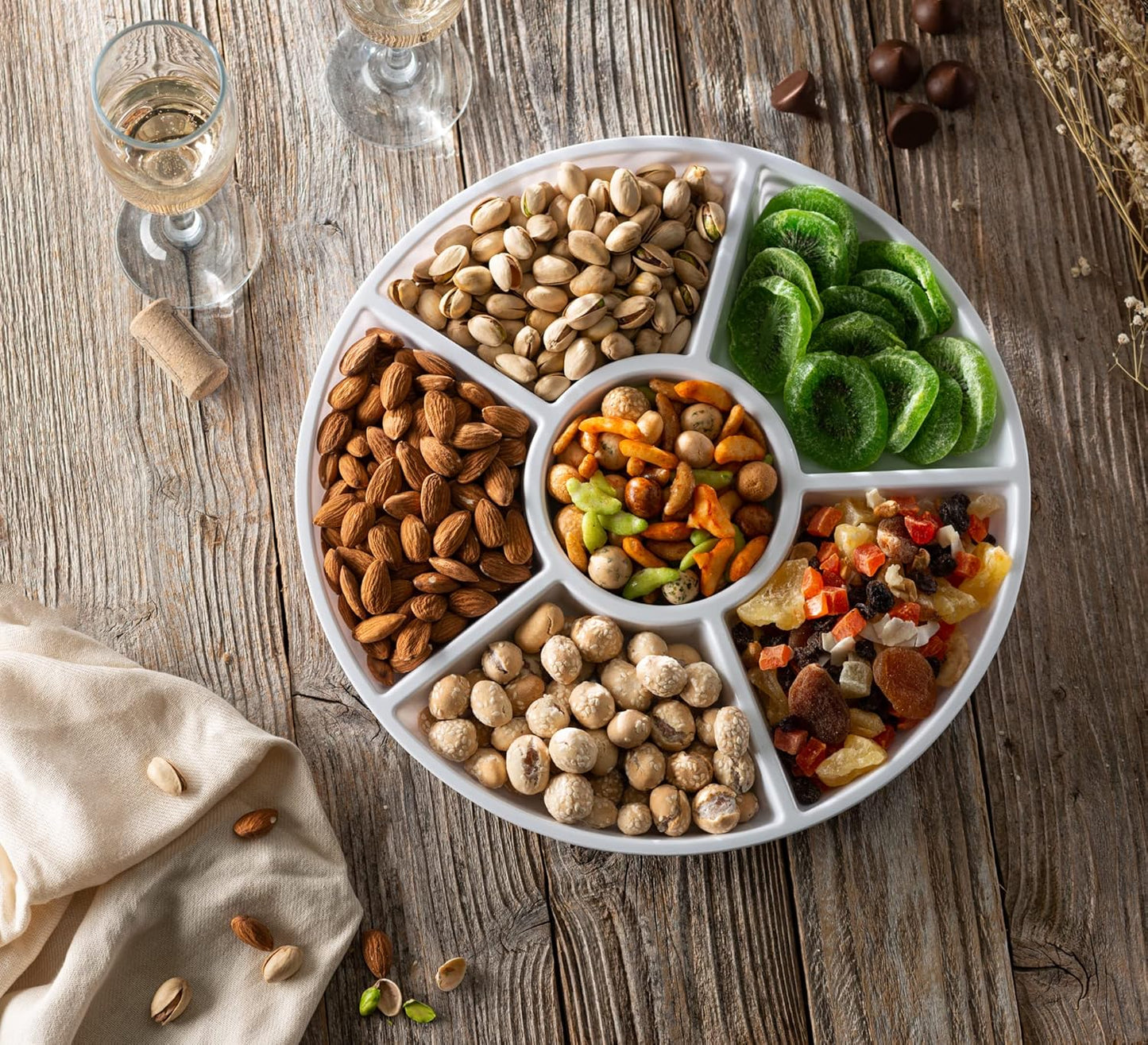 Plasticpro 6 Sectional Round Plastic Serving Tray/Platter (2, White)