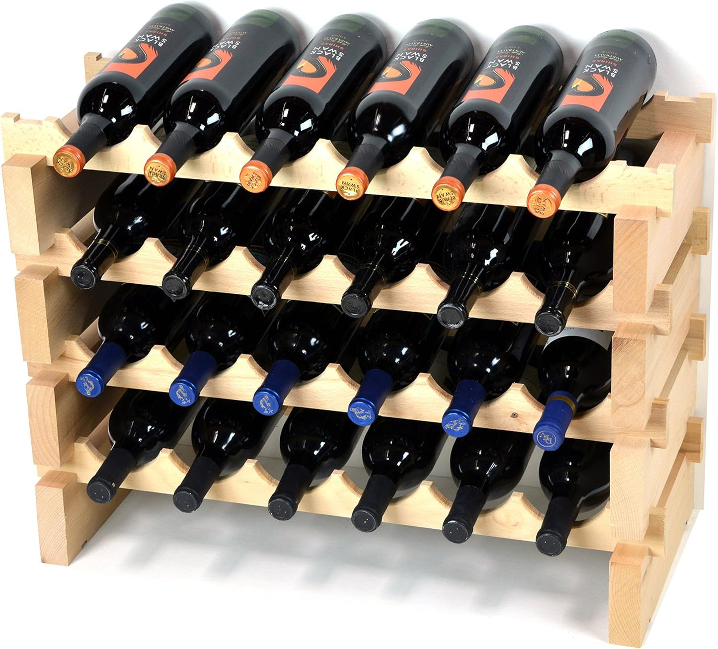 sfDisplay.com,LLC. Modular Wine Rack Beechwood 24-72 Bottle Capacity 6 Bottles Across up to 12 Rows Newest Improved Model (24 Bottles - 4 Rows)