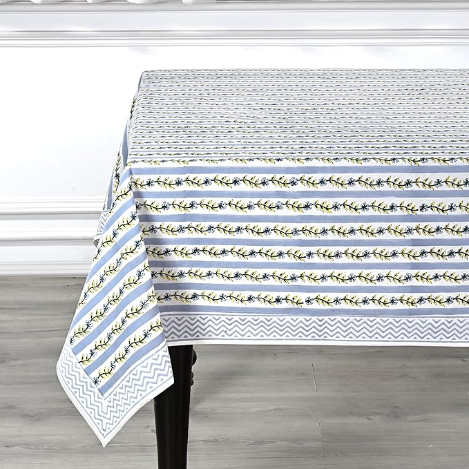 Ridhi Dolphin Grey Hand Block Print Cotton Rectangle Tablecloth 120 x 60 inch-Reusable Table Cover Decorative Everyday Use for Dining Room, Farmhouse, Thanksgiving, Christmas Wedding, Fall