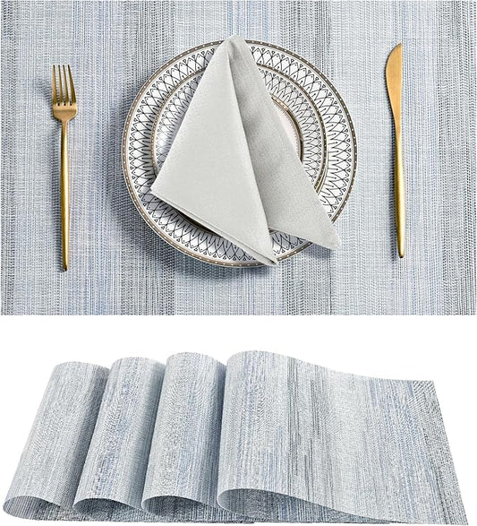 Leetaltree LightSteel Blue Placemats Set of 4 - Heat Resistant Non-Slip Place mats for Dining Table, Washable Durable PVC Vinyl Woven Table Mats（LightSteel Blue, 4）